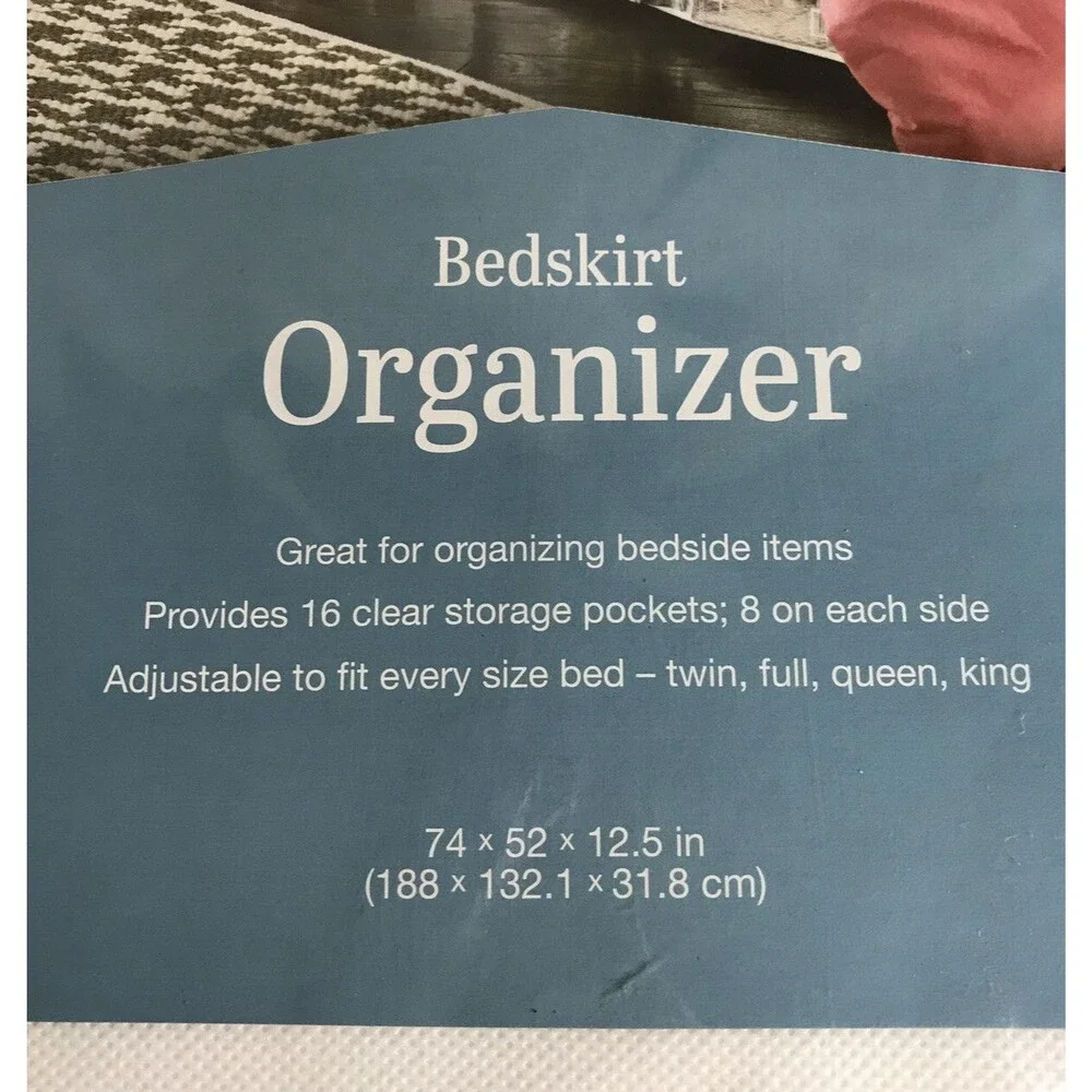 Whitmor Bedskirt Organizer 16 Clear Storage Pockets 8/side Adj Fits Twin To King